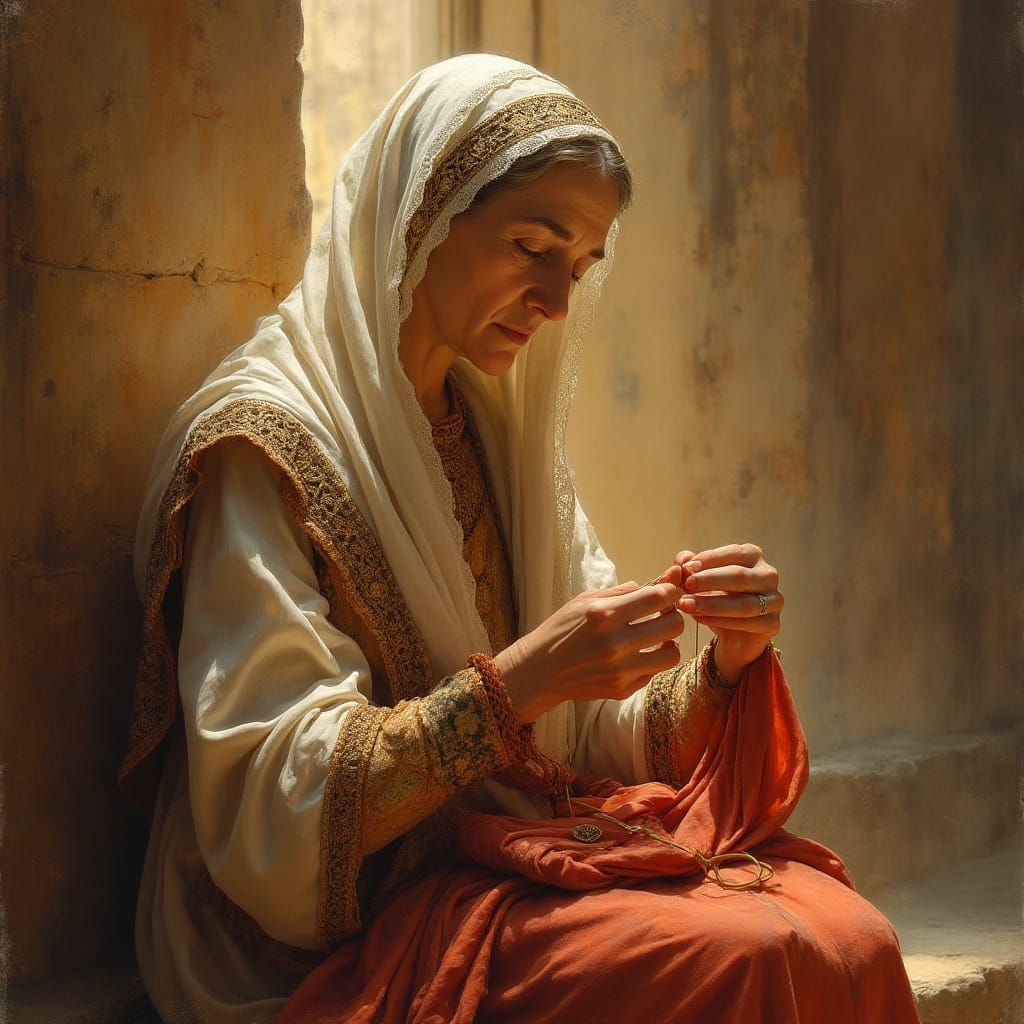 Serene Watercolor Portrait of St. Anne, Patron Saint of Seam...