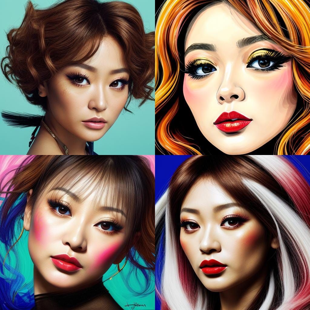 Dramatic Portrait of Japanese Singer with Bold Brushstrokes