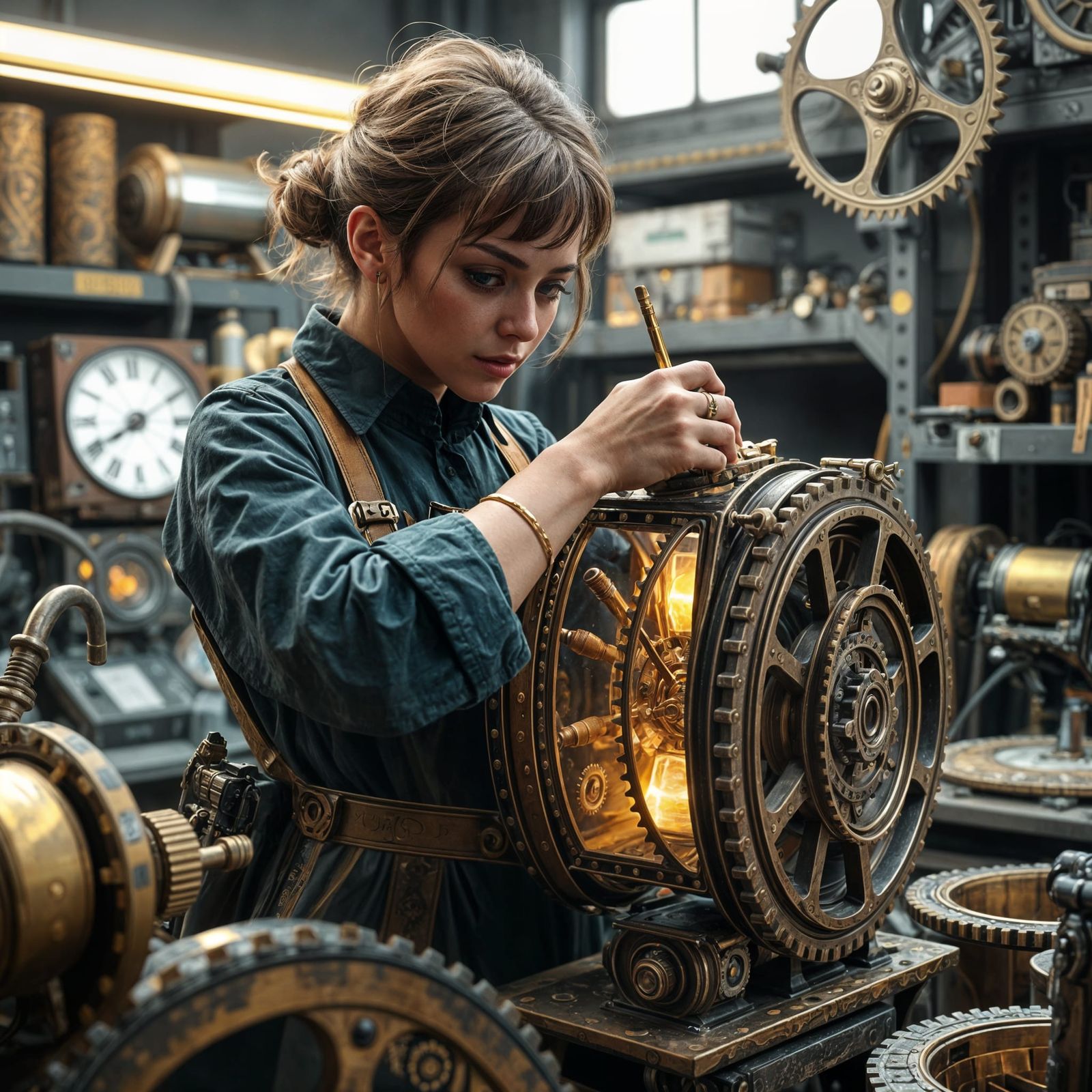 Steampunk Inventress in Epic 3D Cinematic Masterpiece