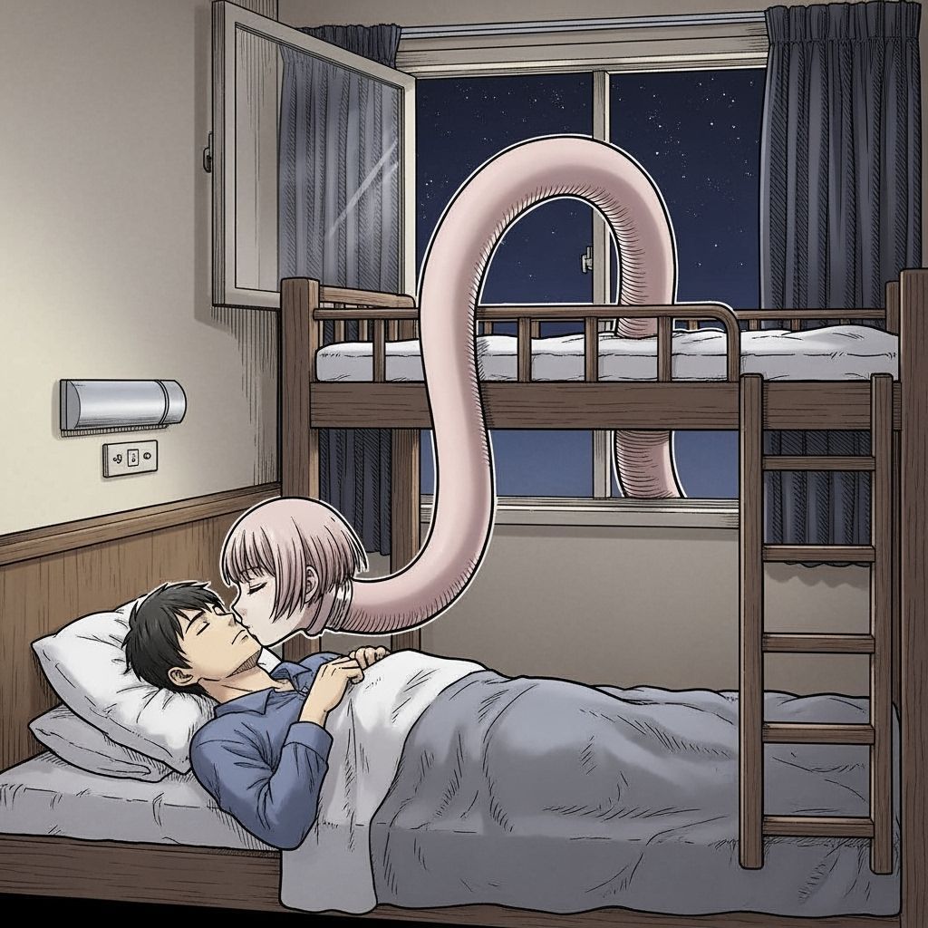Manga Kiss: Bizarre Neck Extends to Sleeping Man