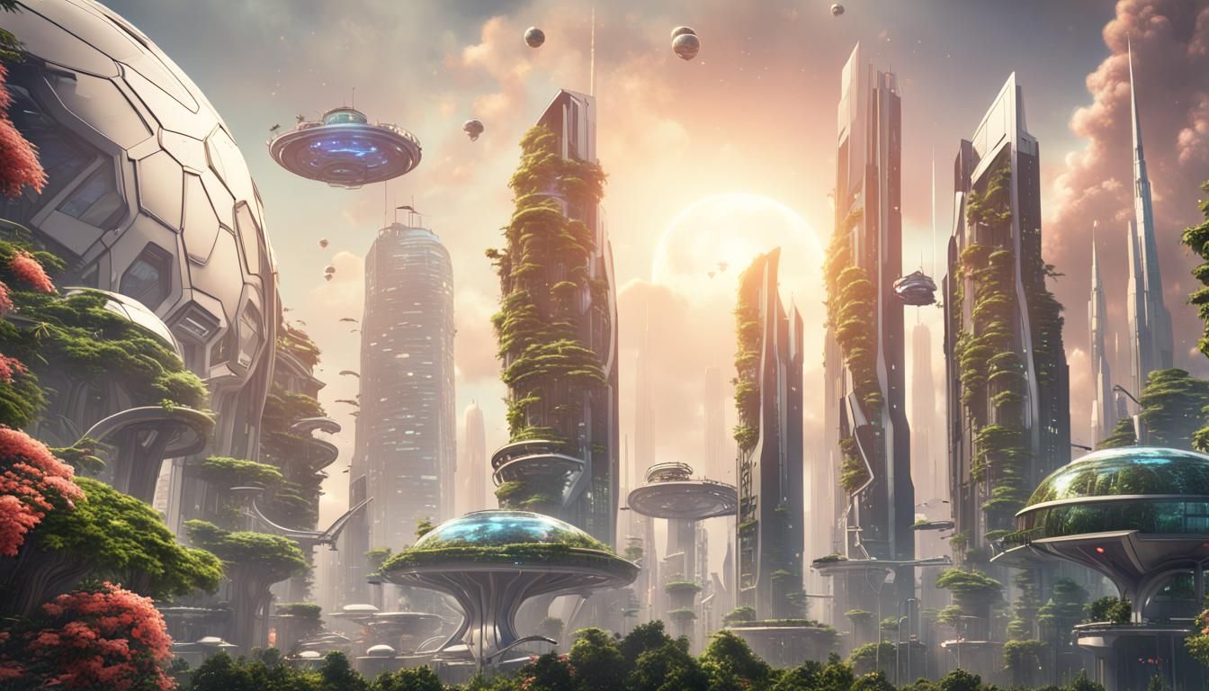 Futuristic Intergalactic Cityscape Under Glass Dome