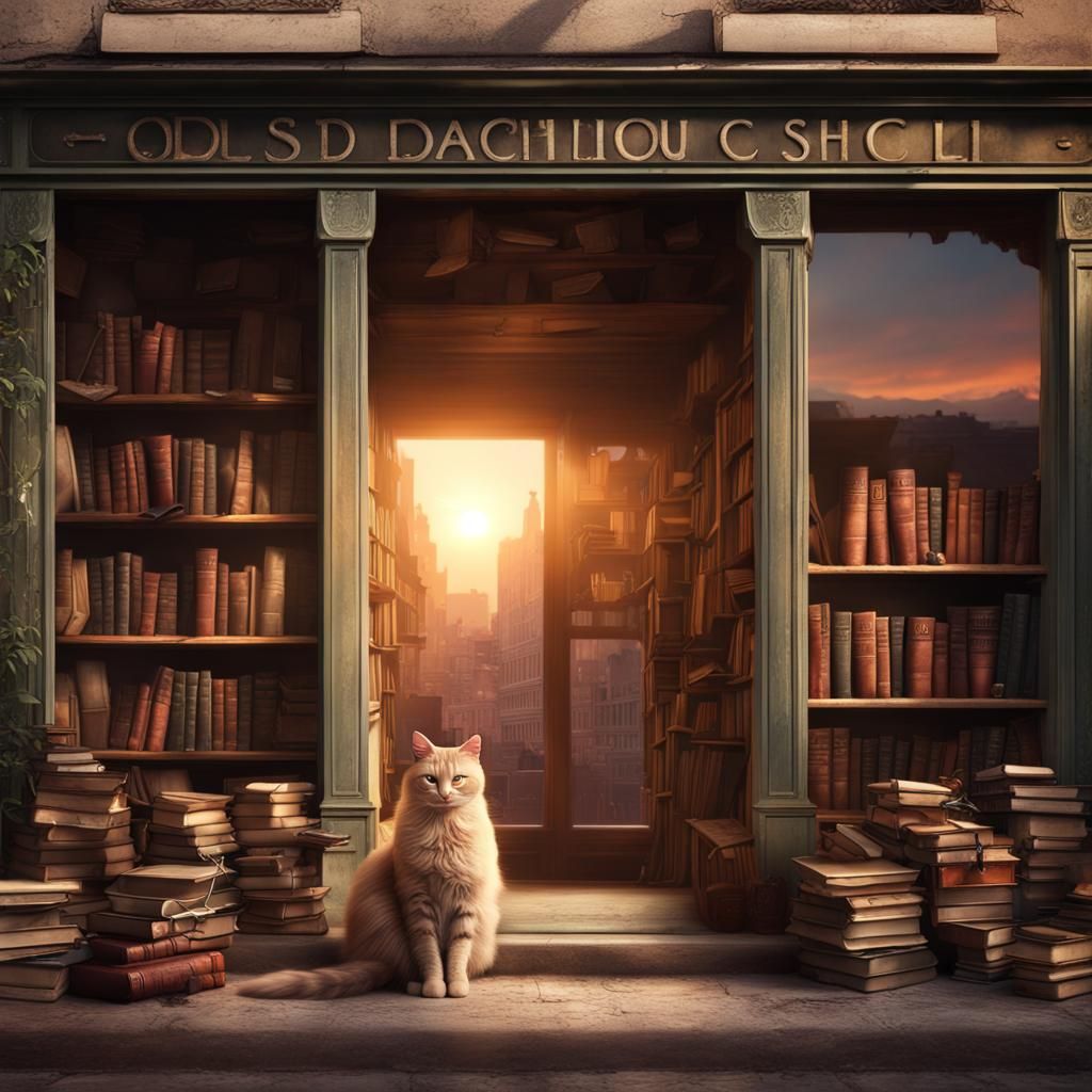 Fluffy Cat Nap in Old Book Shop