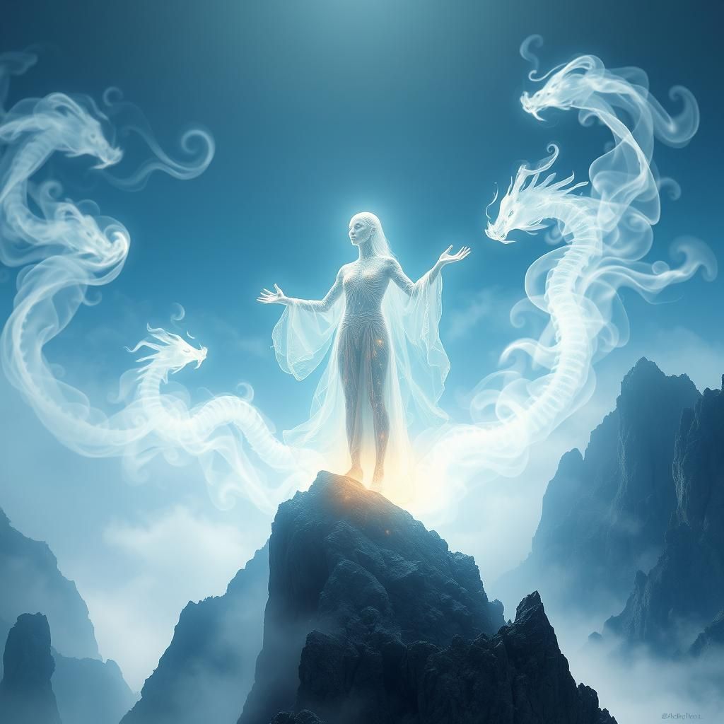Ethereal Being Amidst Smoky Spirits