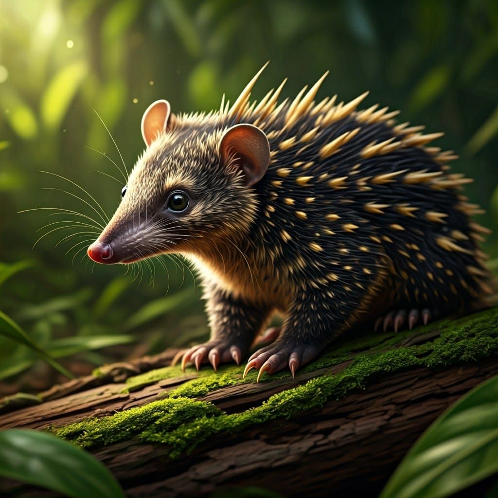 Madagascar Tenrec in Detailed Wildlife Illustration Style