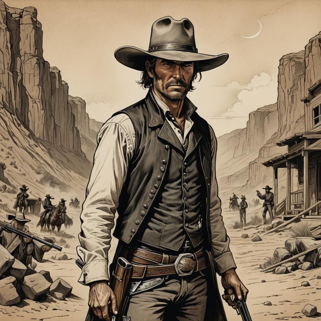 Old Western Outlaw Storybook Illustration