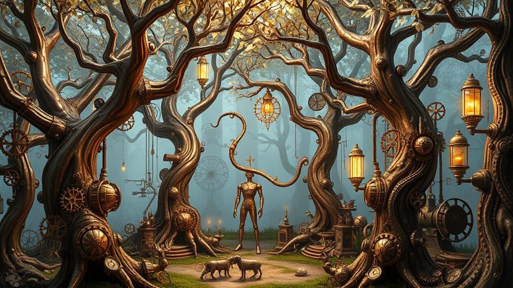 Steampunk Forest Whimsy in Industrial Elegance