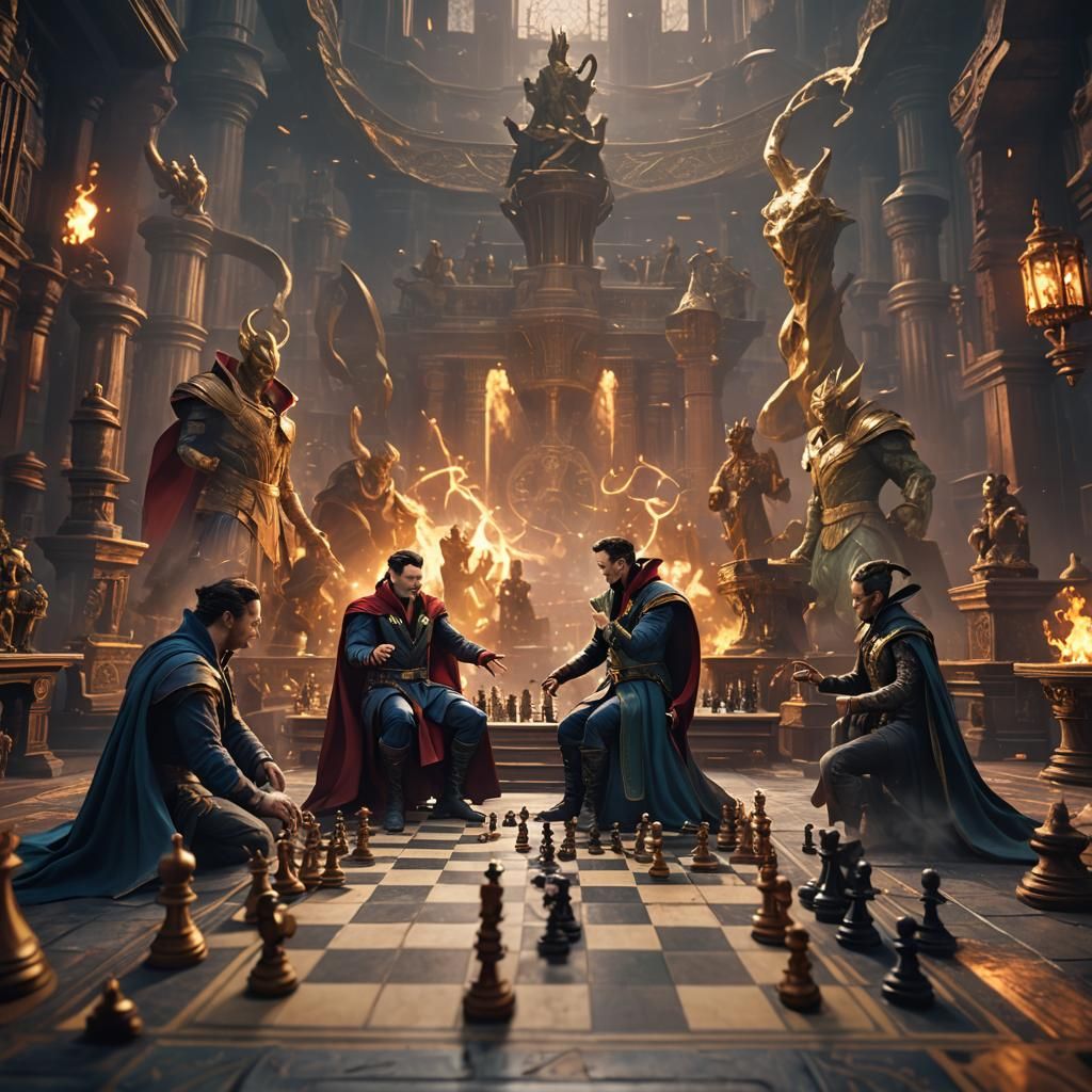 Doctor Strange vs Loki Chess Game in Digital Art