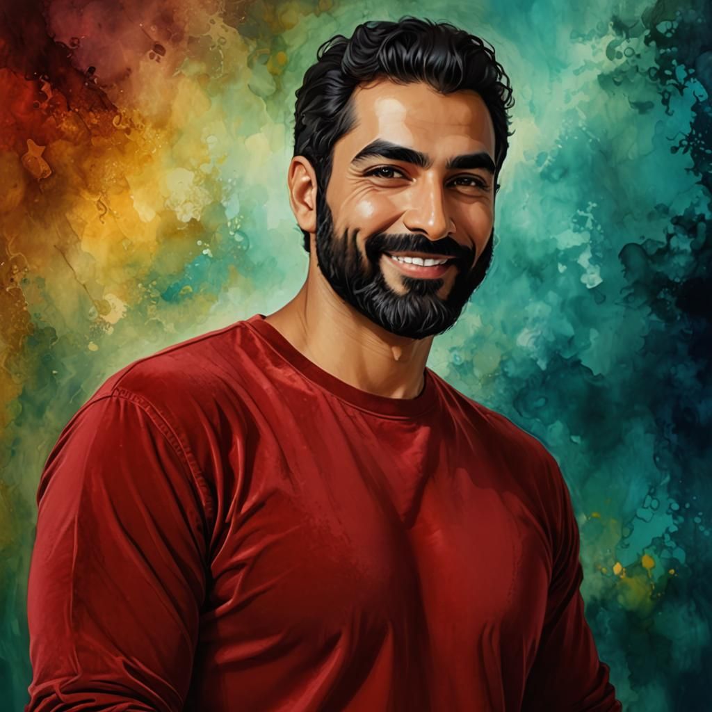 Handsome Man with Beard in Alcohol Ink Style