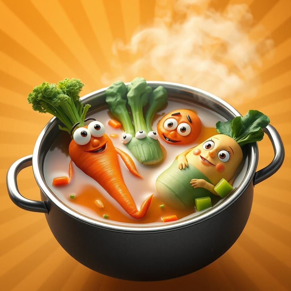Vegetable Spa Day in Hearty Soup: 3D Render