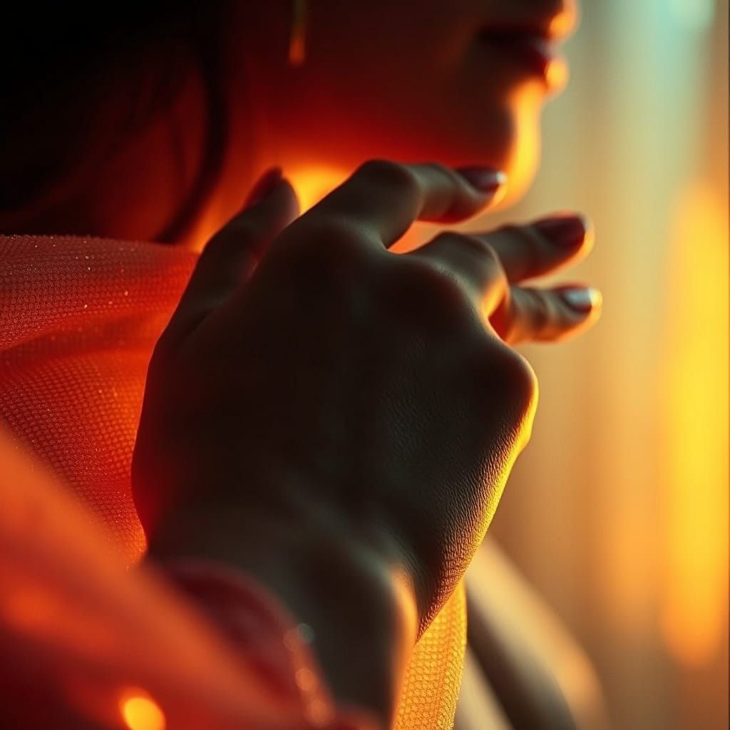 Delicate Sequined Fabric in Warm, Cinematic Light