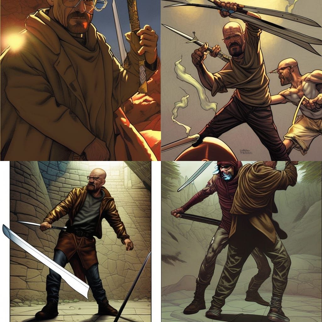 Walter White Sword Fight in Comic Book Style