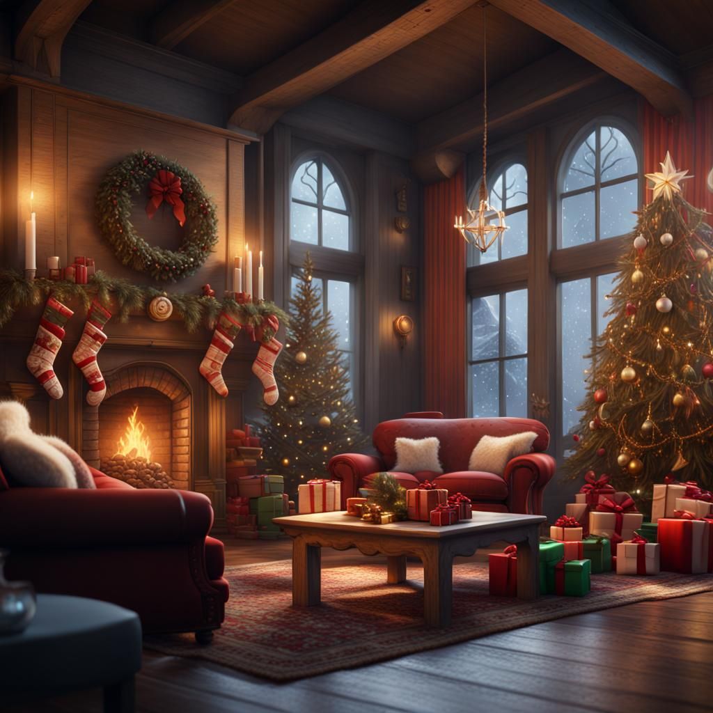 Festive Family Christmas Scene in Detailed Matte Painting