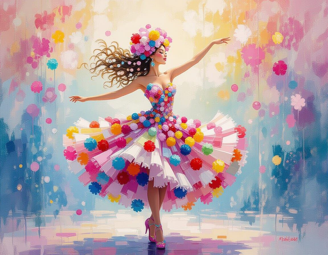 Pom-Pom Dancer in Watercolor Fantasy Style