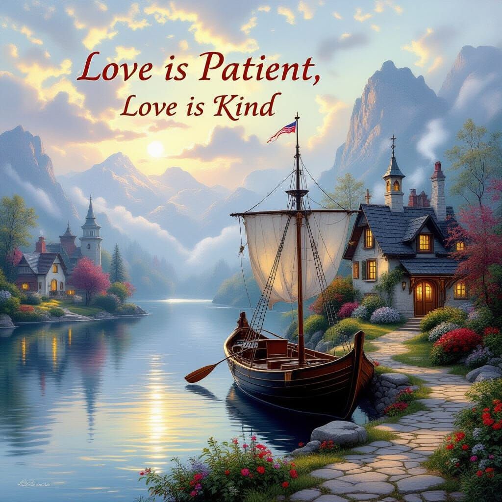 Ethereal Fantasy Scene Reflecting Love's Virtues