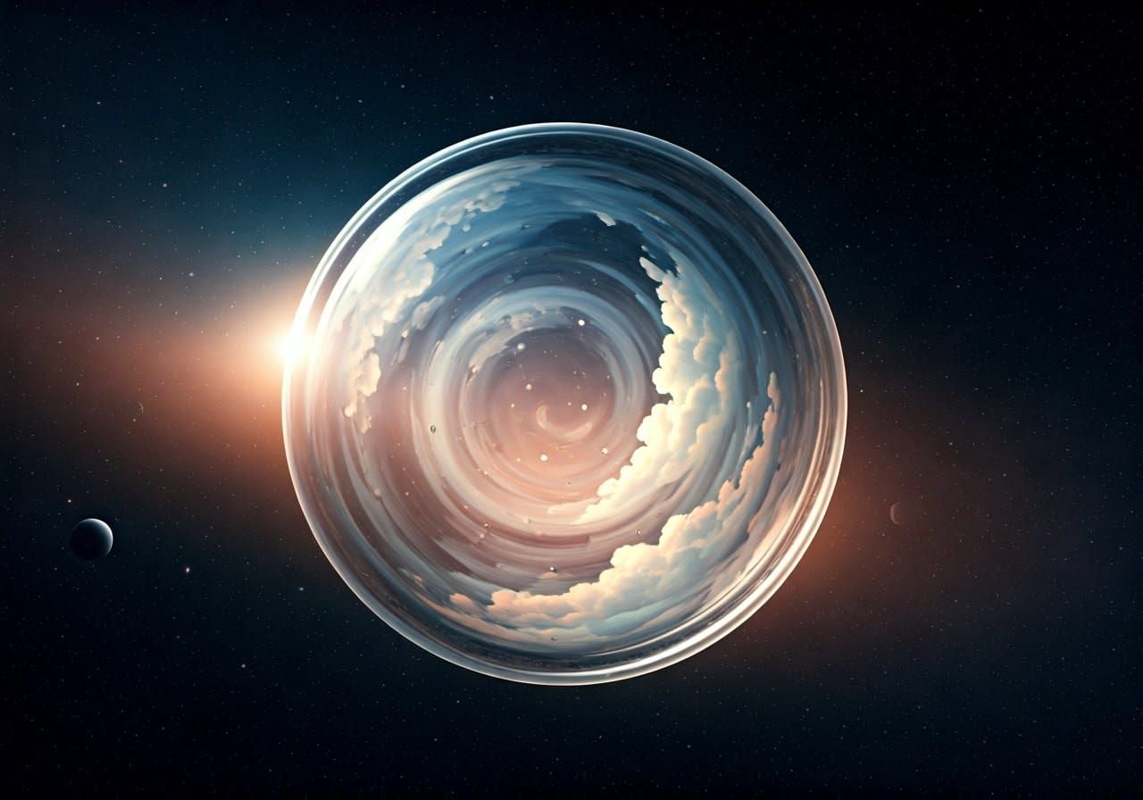 Dreamlike Orb in Starry Sky: Surreal Digital Art