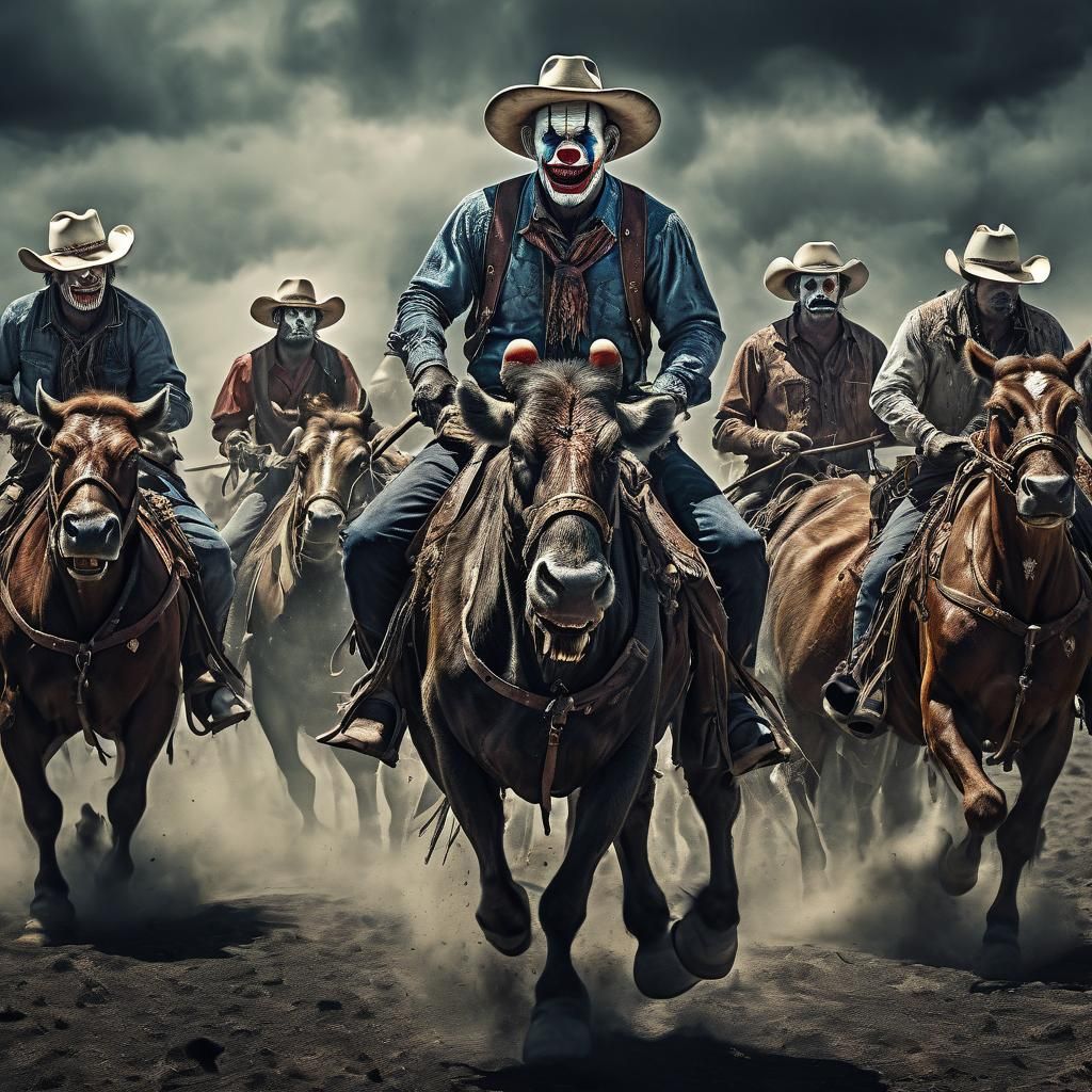 Zombie Monkey Clown Cowboys Rounding Up Cattle