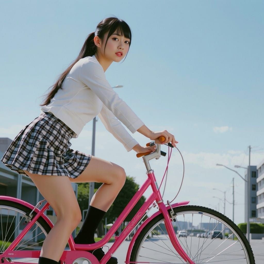 Japanese Schoolgirl Zips Through City Streets in a Dynamic V...