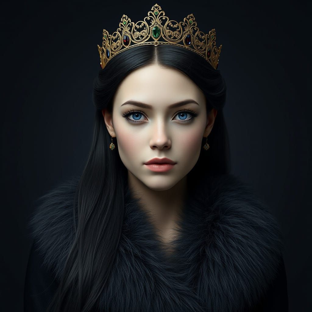 Portrait of a Regal Young Woman in Luxurious Velvet Robes