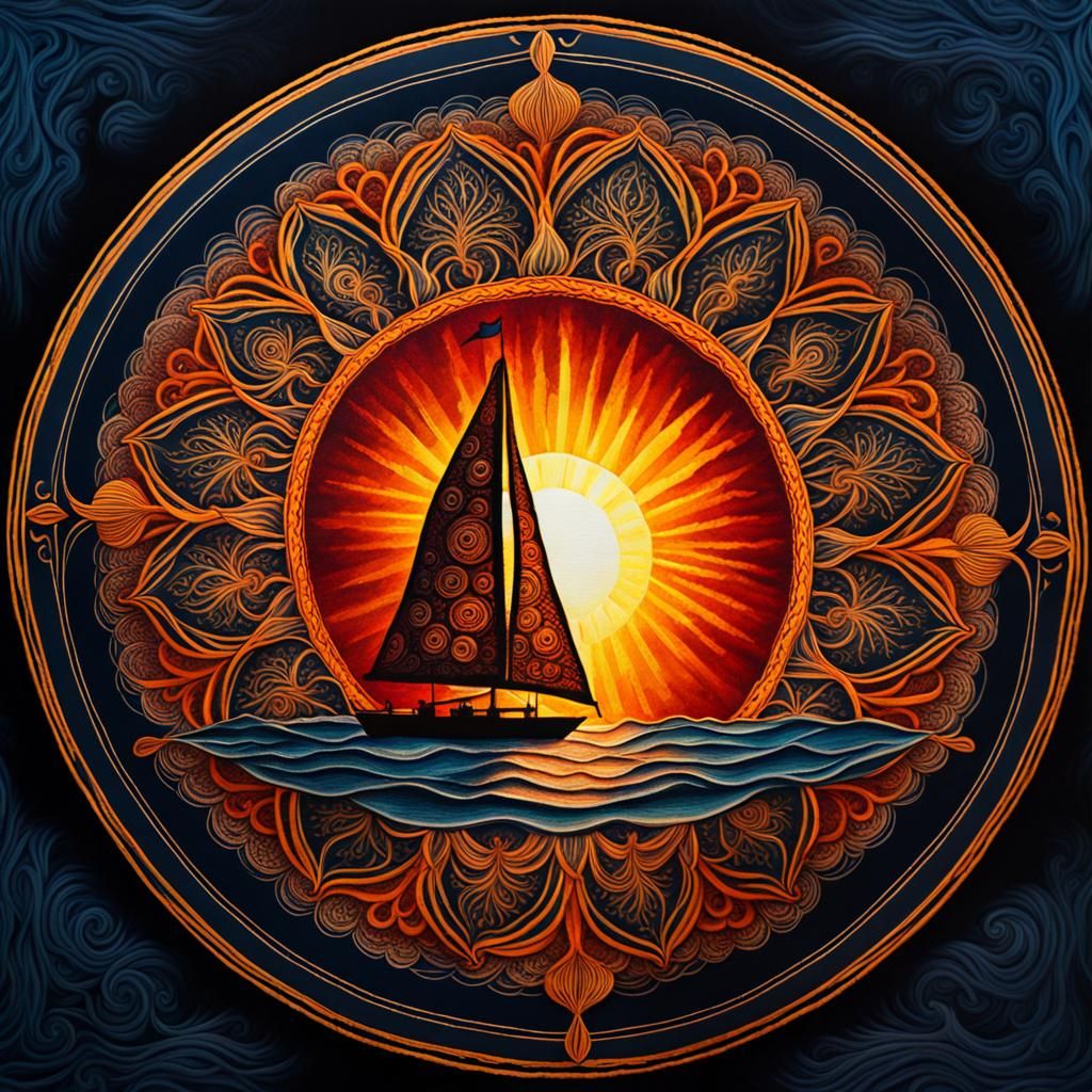 Nautical Mandala Sunset Acrylic Painting