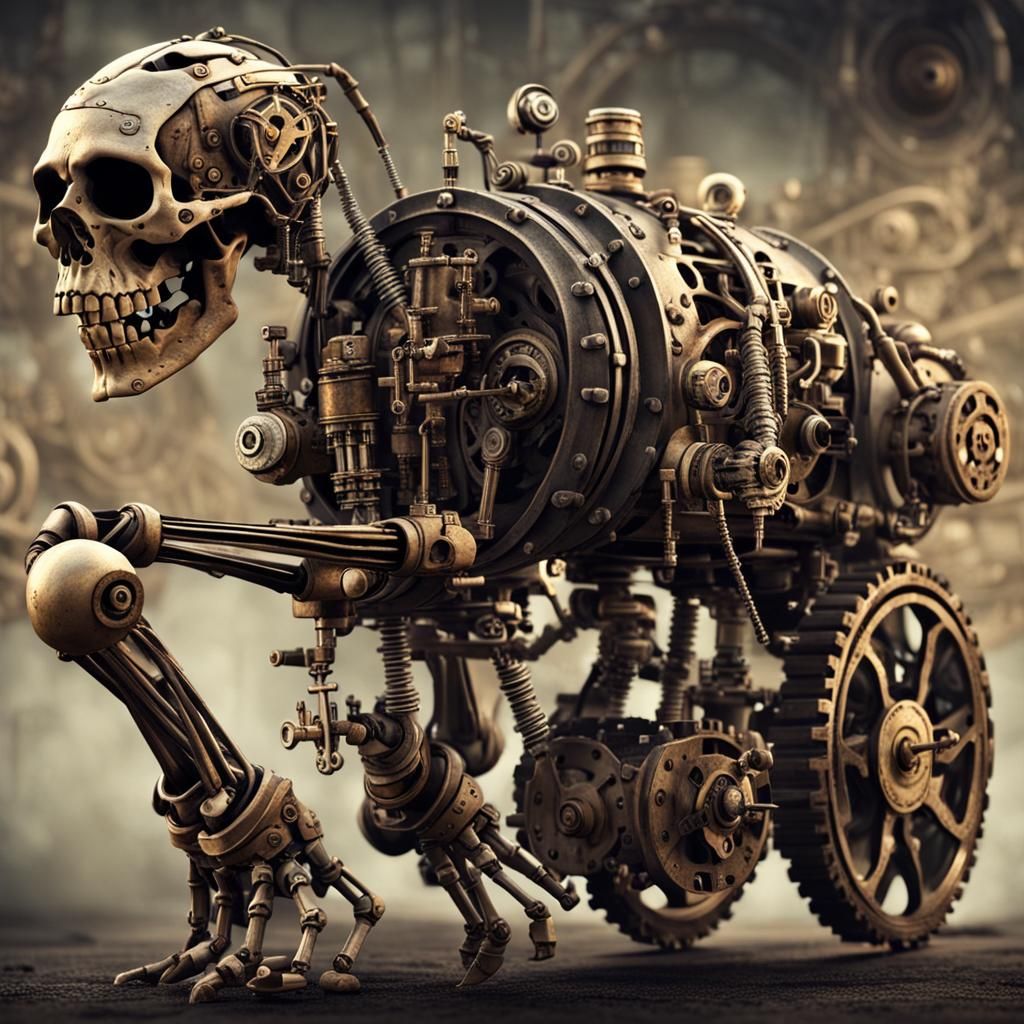 Gothic Sci-Fi Mechanical Skeleton in Claymation Style