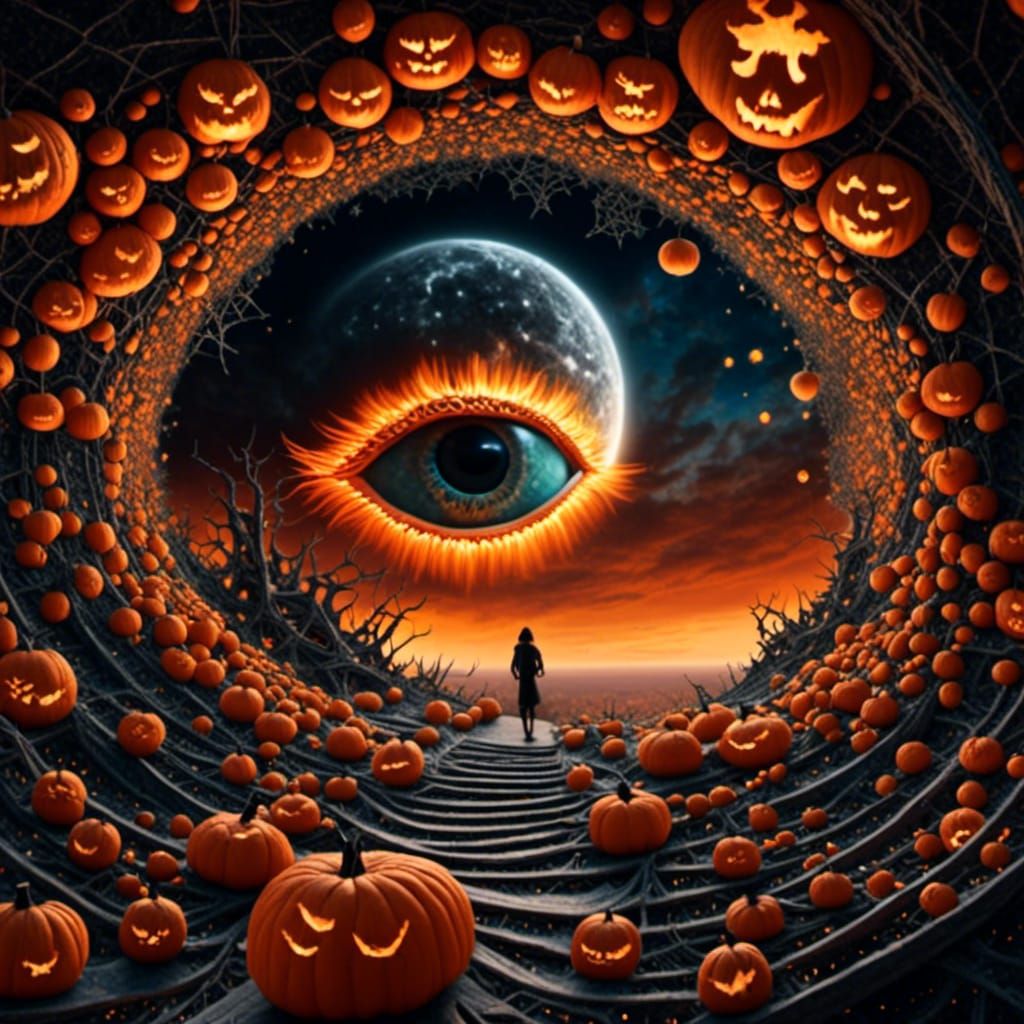 Surreal Eye in Halloween Fantasy Sky