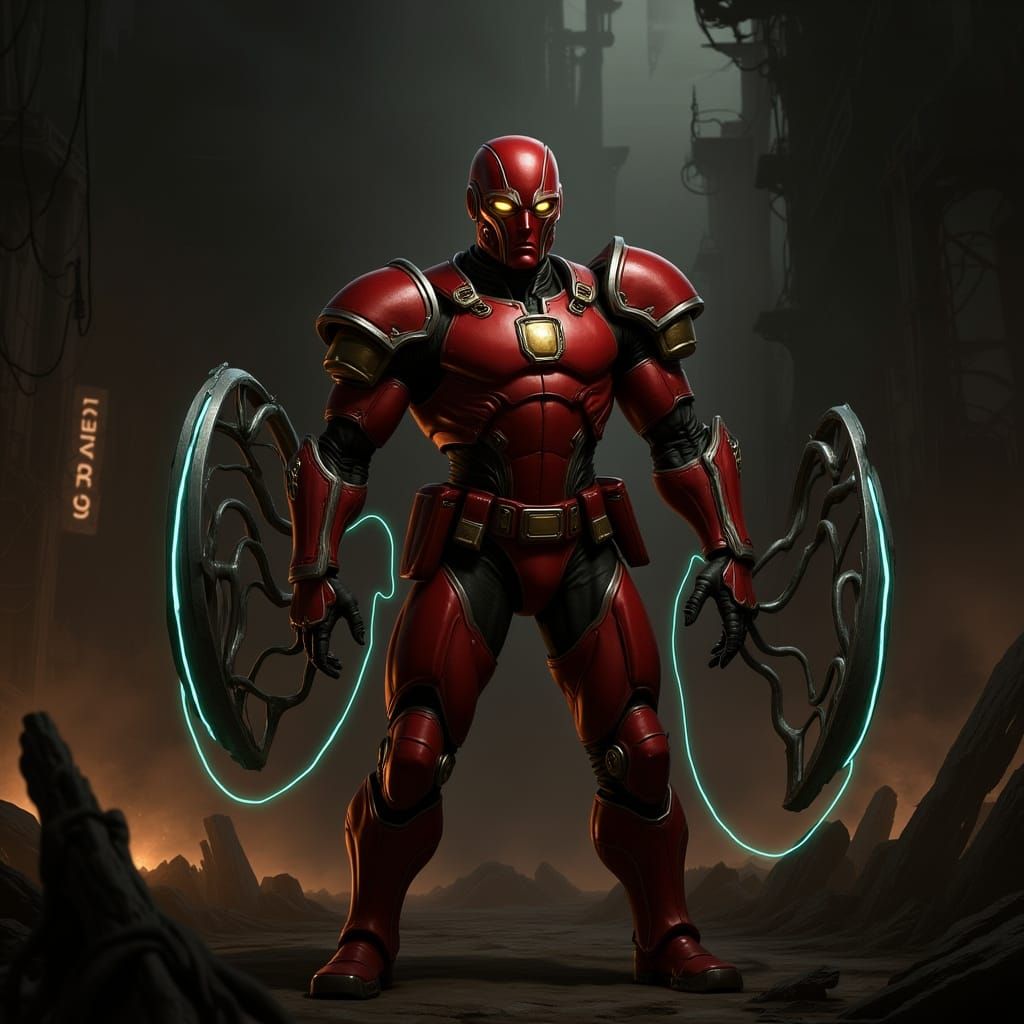 Guyver Bio-Mechanical Warrior in Ruined Cityscape