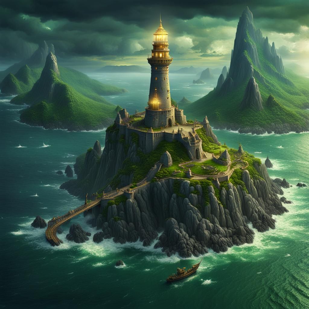 Elven Lighthouse on Peninsula in Dark Fantasy Style