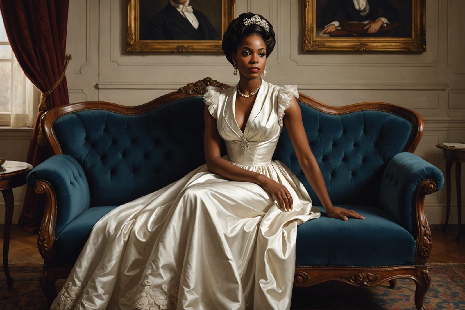 Elegant Woman on Couch in Sargent-Style Portrait