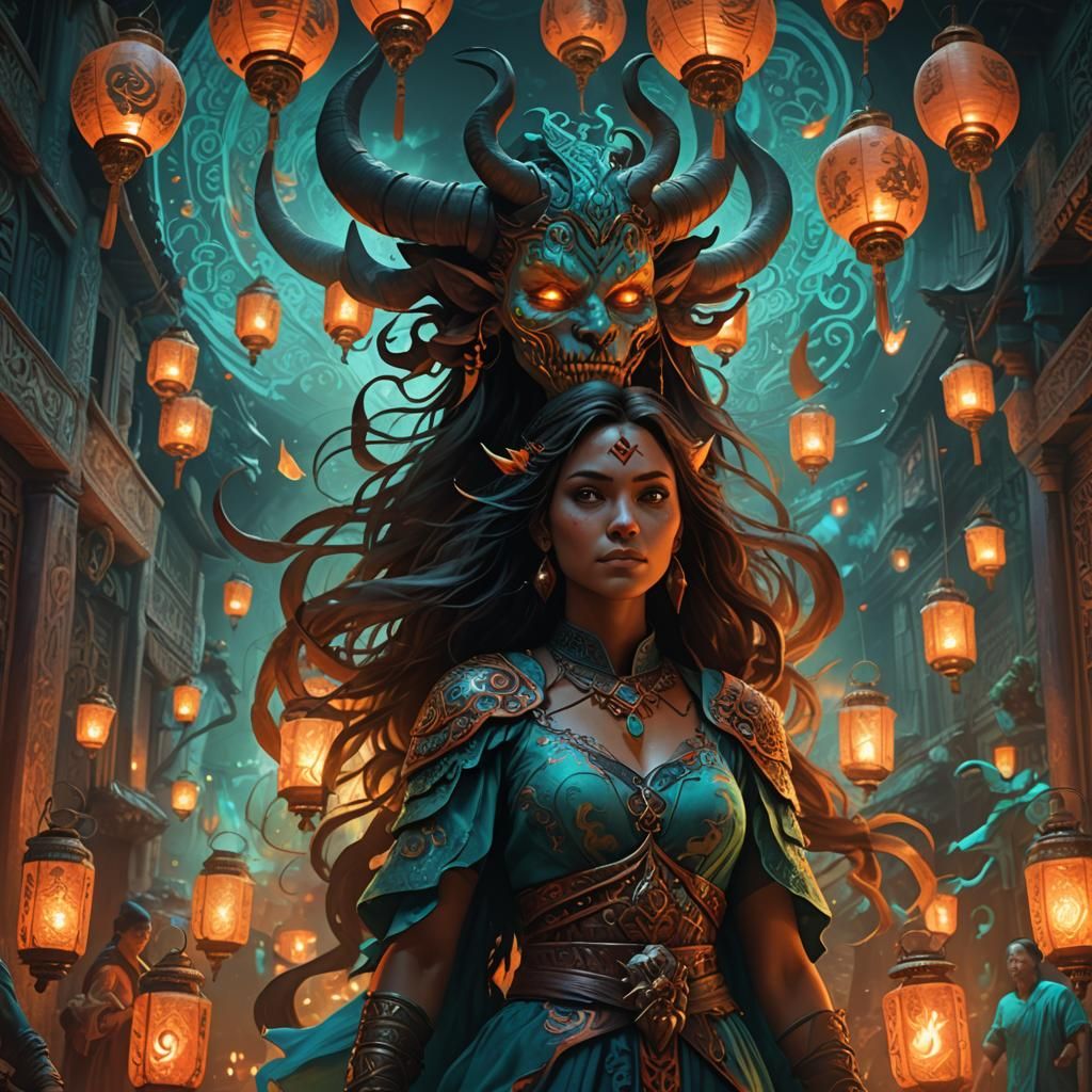 Dia de Los Muertos Woman with Demon