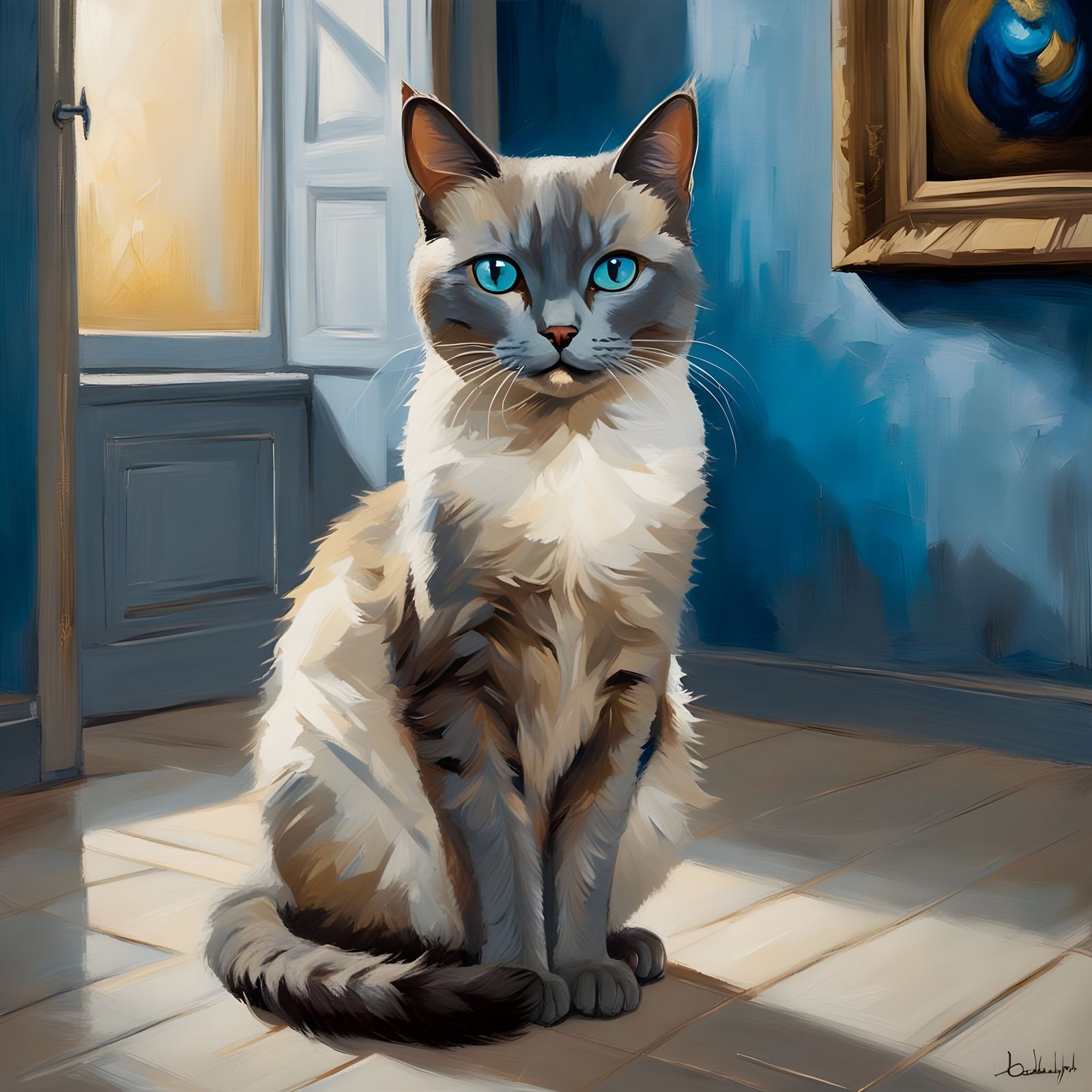 Impressionistic Oil Painting of a Siamese Cat