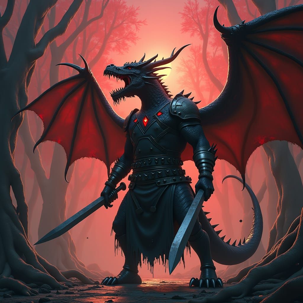 Dragonborn Fighter Unleashes Fury in Mystical Realm