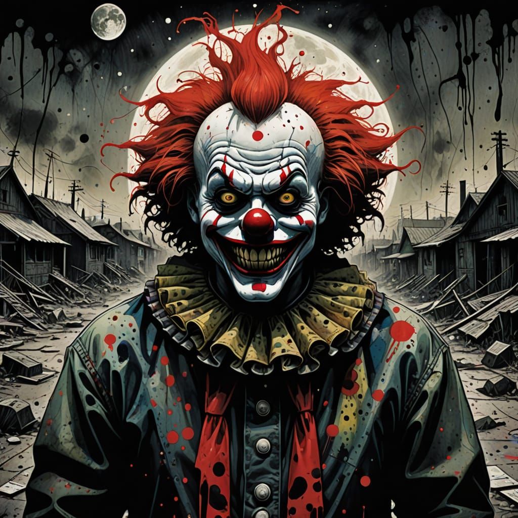 Sinister Evil Clown in Desolate Moonscape