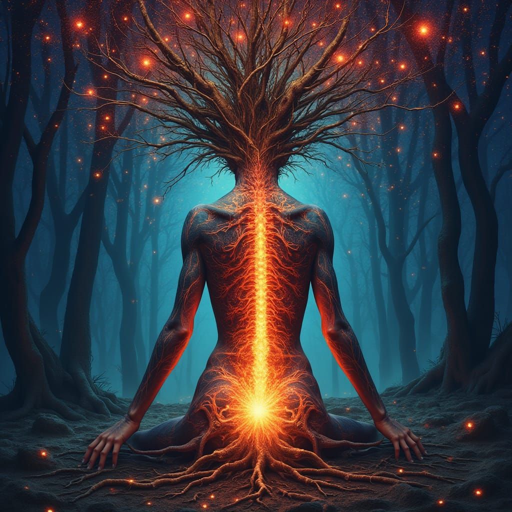 Mystical Spine Transforms Into Cosmic Tree Roots Oracle Card