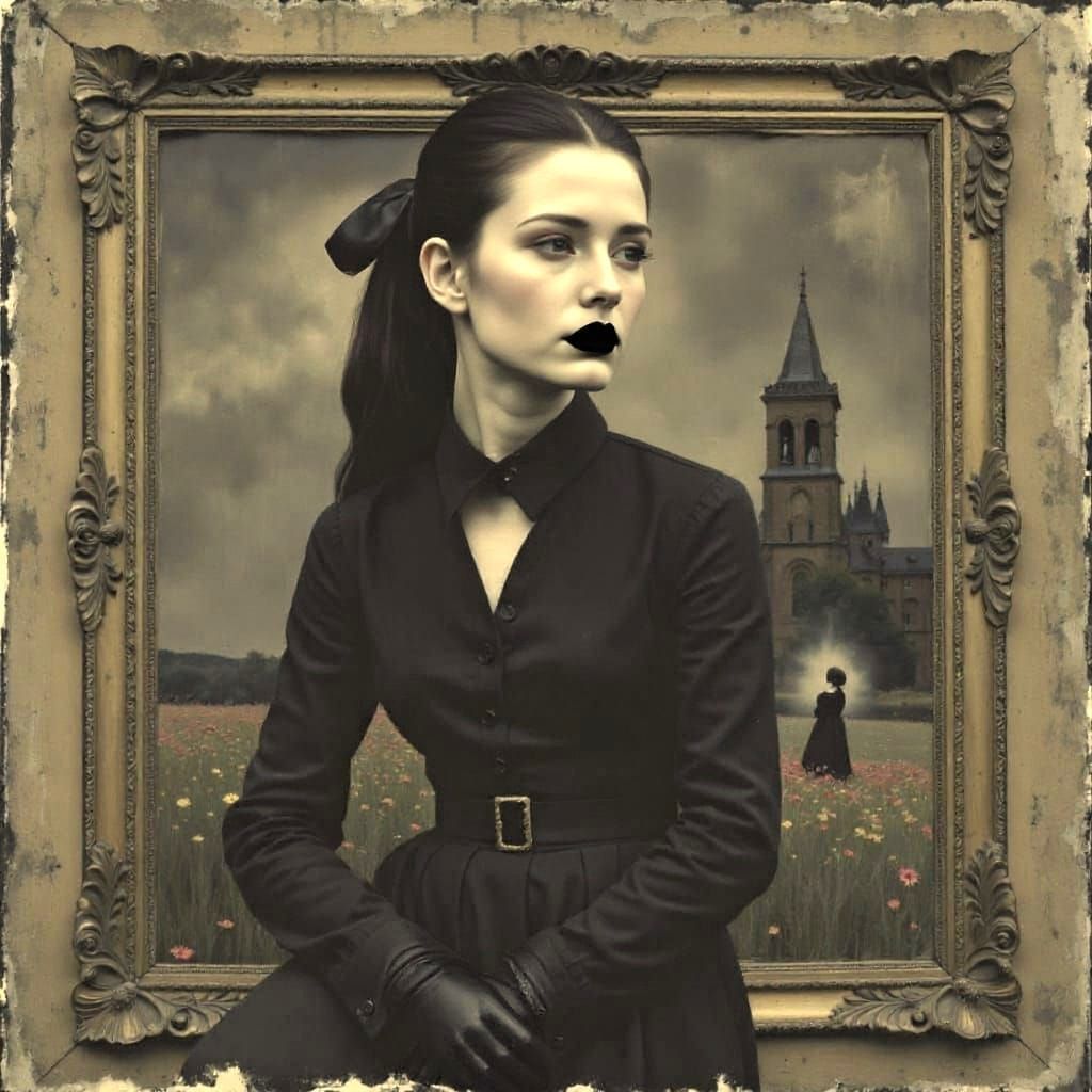 Gothic Woman Portrait in Gilded Frame