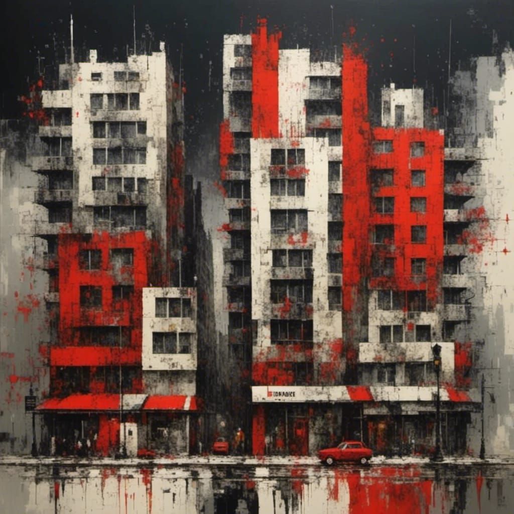 Red Plaid City in Square Style