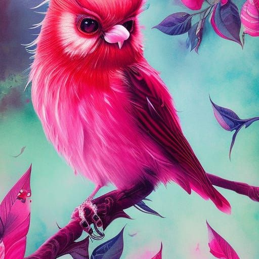 Red Owl Portrait in Liquid Ink Style