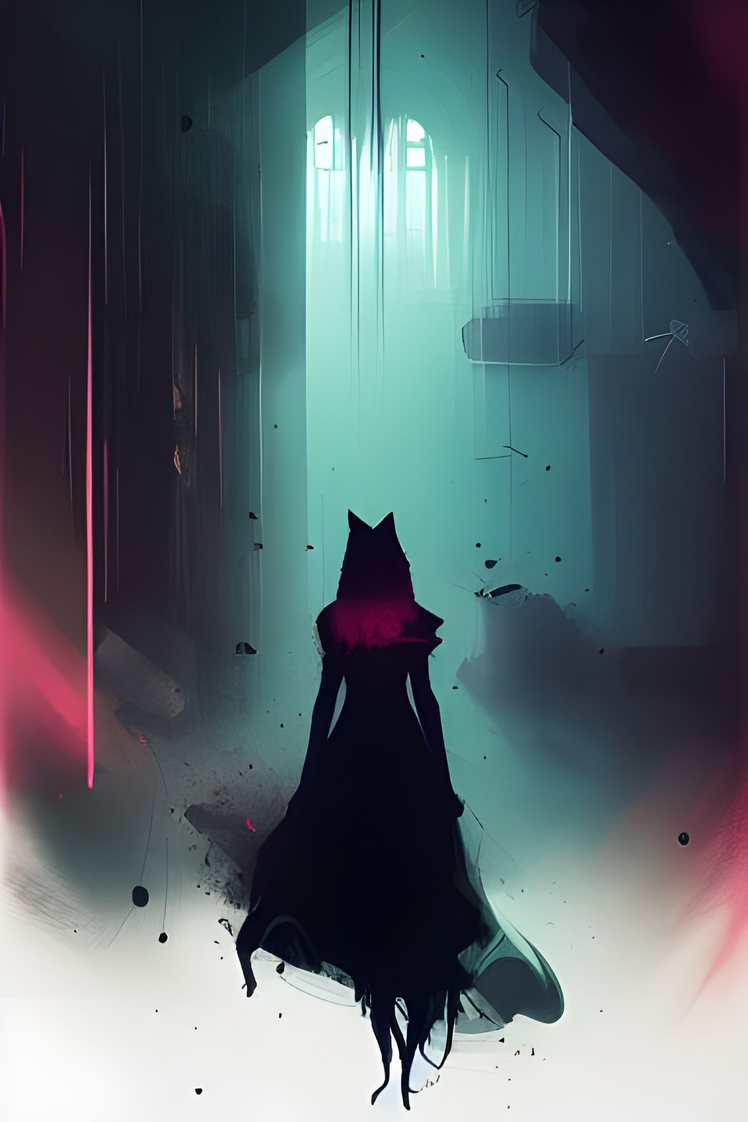 Witch Woman and Black Cat Portrait in Digital Art