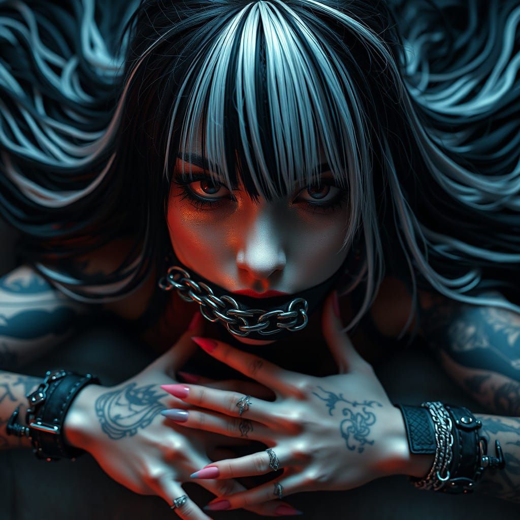 Cybergoth Goddess in Dark Futuristic Landscape