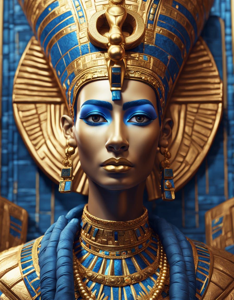 Queen Nefertiti on Her Throne in 3D