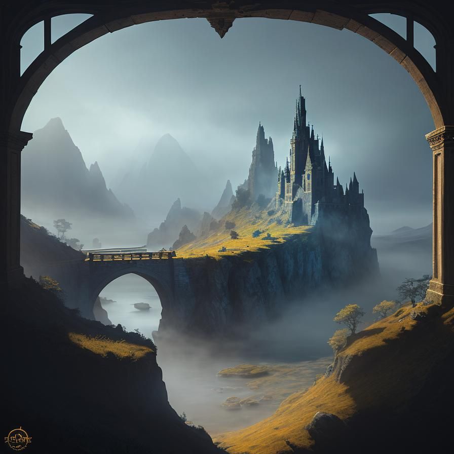 Peasant Crossing Bridge in Medieval Fantasy Art