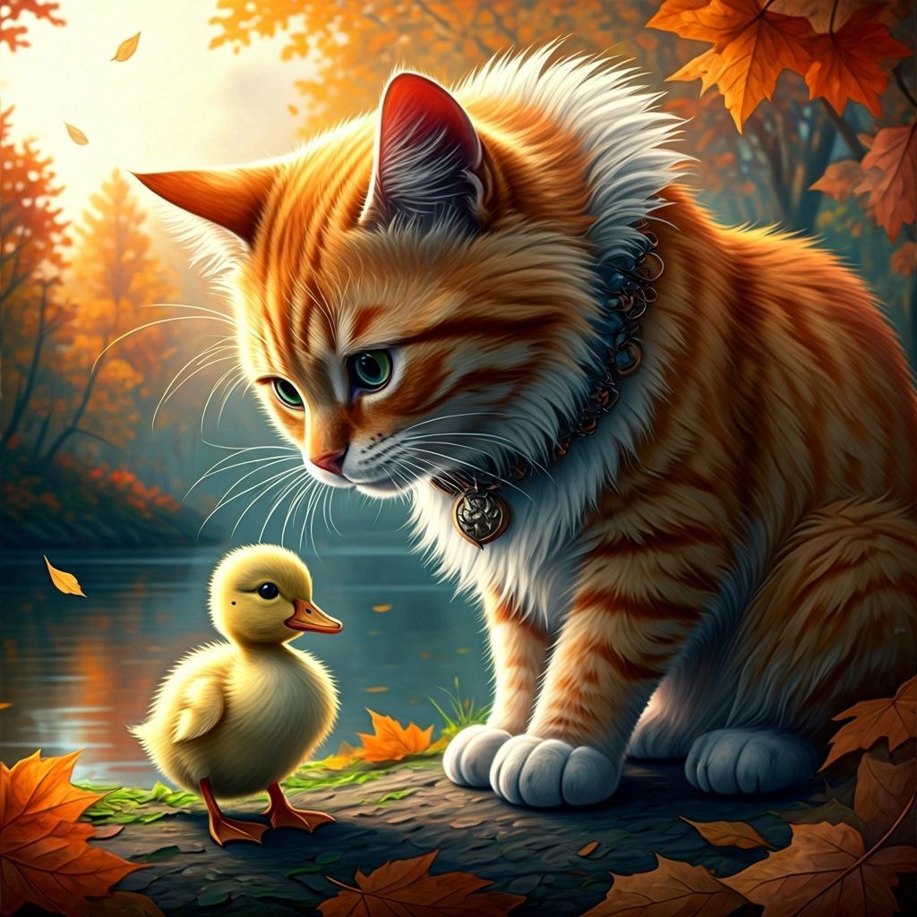 Cat Boops Duckling Nose in Vivid Watercolor Style
