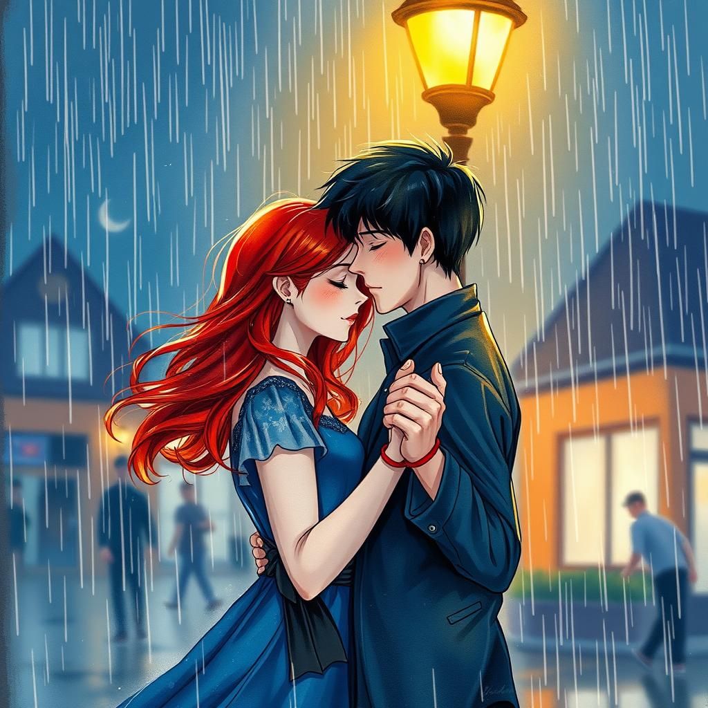 Romantic Waltz in Rain: A Watercolour Painting