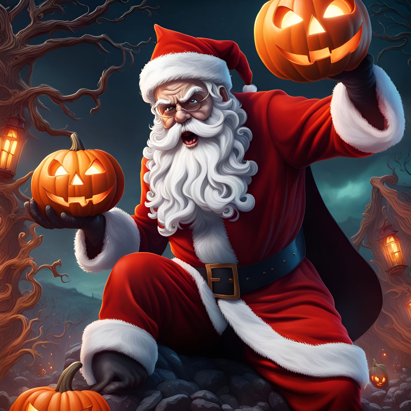 Santa vs Halloween: Detailed Fantasy Concept Art