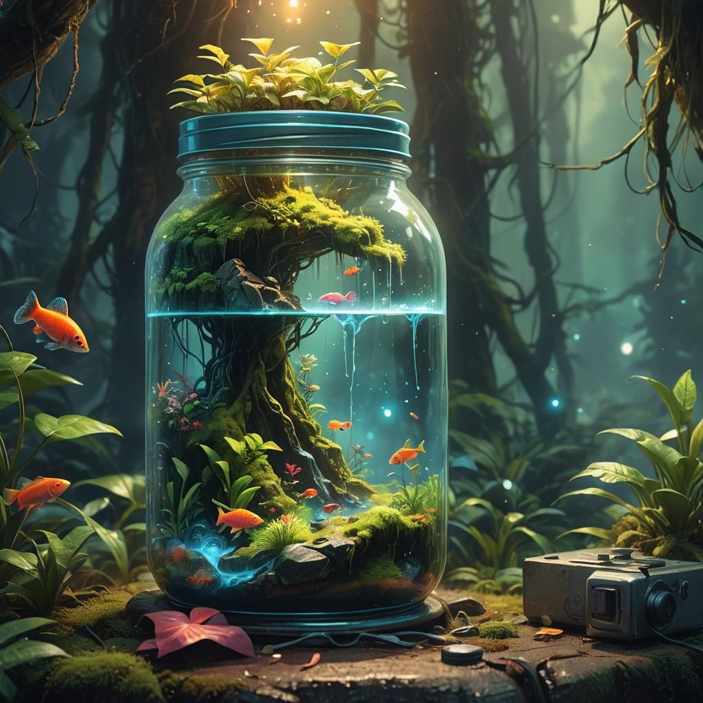 Miniature Rainforest in a Jar: Fantasy Art