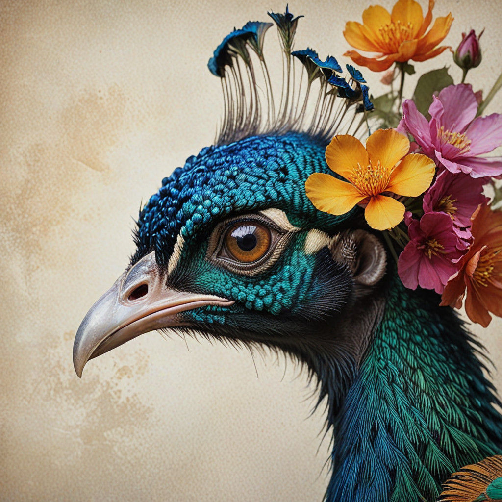 Ethereal Peacock in Vibrant Color Print Art