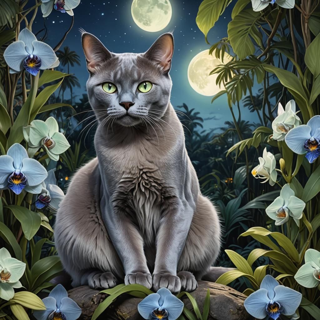 Blue Burmese Cat in Magical Jungle