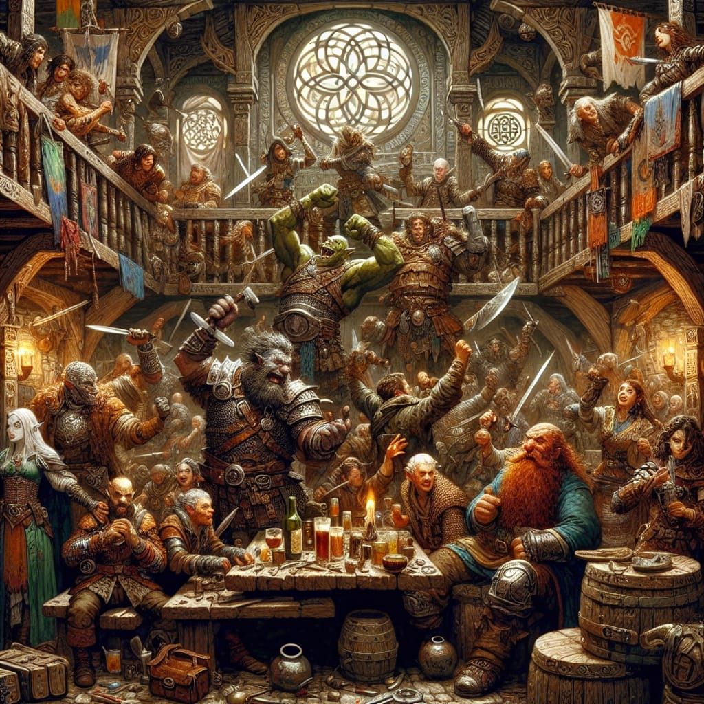 Fantasy Tavern Scene in Intricate Detail