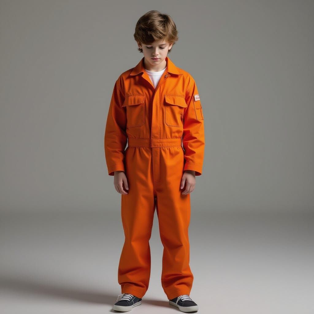 Photorealistic Portrait of a 16-Year-Old Boy in Orange Jumps...