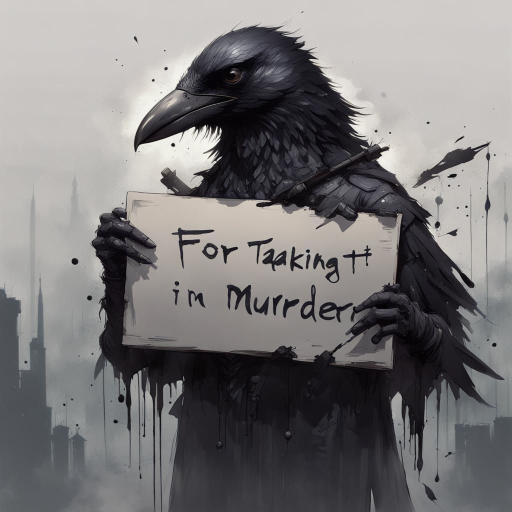 Crow Holding Sign in Highly Detailed Photo