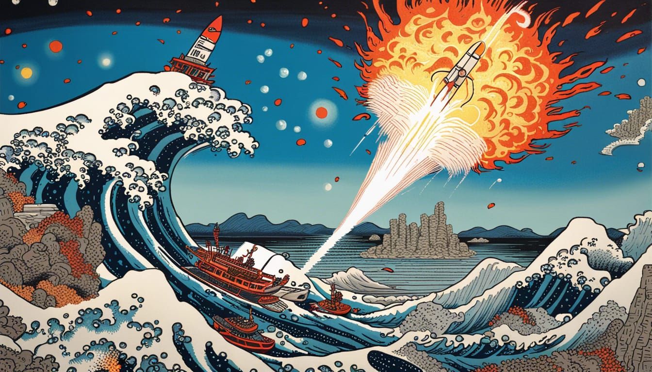 Spaceship Launching in Korean City: Neo-Expressionist Art